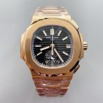 Patek Philippe Nautilus 5980/R Rose Gold 904L Steel Case in Black Dial