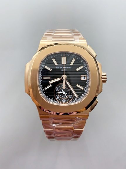 Patek Philippe Nautilus 5980/R Rose Gold 904L Steel Case in Black Dial