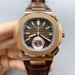 Patek Philippe Nautilus 5980/R Chronograph Rose Gold on 904L Steel Case in Brown Dial