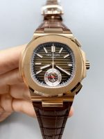 Patek Philippe Nautilus 5980/R Chronograph Rose Gold on 904L Steel Case in Brown Dial