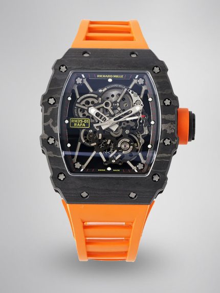 Swiss Super Clone Richard Mille RM 35-02 with NTPT Carbon Fiber Case, Orange Silicone Strap image 1