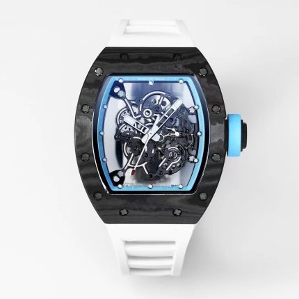Best Super Clone RICHARD MILLE RM 055 Skeleton Watch - Swiss Movement Super Clone, Carbon Fiber Case, Sporty White Rubber Strap image 2