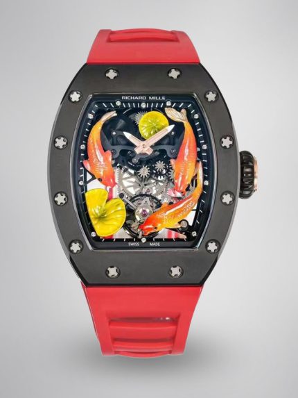 Super Clone Richard Mille RM S10 Koi Tourbillon Watch – Red Rubber Strap, Quality image 1