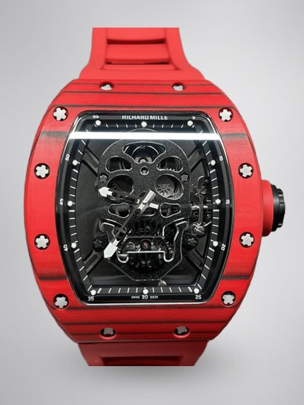 Super Clone Richard Mille RM 52-01 Skeleton Skull Dial Men's Watch – Swiss Movement, Red Carbon Case image 1