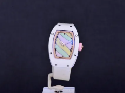 Richard Mille RM 07-03 Super Clone, White Ceramic Case Pastel Swirl Dial White Rubber Strap Luxury Ladies Wristwatch image 2