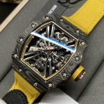 Swiss Super Clone Richard Mille RM 12-01 Tourbillon Watch – Bold Yellow Fabric Strap, Carbon Fiber Barrel Case, Skeleton Dial image 6