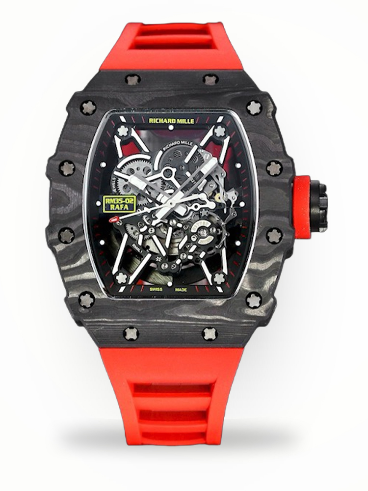 Swiss Richard Mille RM 35-02 Super Clone Watch – Premium Carbon Fiber Case, Skeleton Dial & Bold Red Strap image 1 Swiss Richard Mille RM 35-02 Super Clone Watch – Premium Carbon Fiber Case, Skeleton Dial & Bold Red Strap image 1