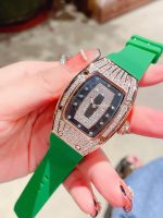 Luxury Super Clone Richard Mille RM 007 Ladies Diamond Set Green Strap Watch – Black Dial, Green Rubber Strap image 4
