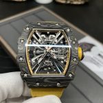 Swiss Super Clone Richard Mille RM 12-01 Tourbillon Watch – Bold Yellow Fabric Strap, Carbon Fiber Barrel Case, Skeleton Dial image 5