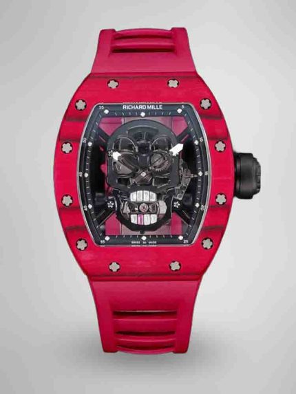 Best Richard Mille RM52-01 Super Clone - Red Rubber Strap, Skeleton Dial, Swiss Tourbillon, Carbon Fiber Case image 1