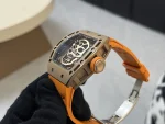 Richard Mille RM 052 Upgraded Tourbillon Movement Skull Rose Gold Super Clone - Orange Rubber Strap image 6