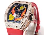 Super Clone Richard Mille RM S10 Koi Tourbillon Watch Rose Gold with Diamond - Red Rubber Strap image 3