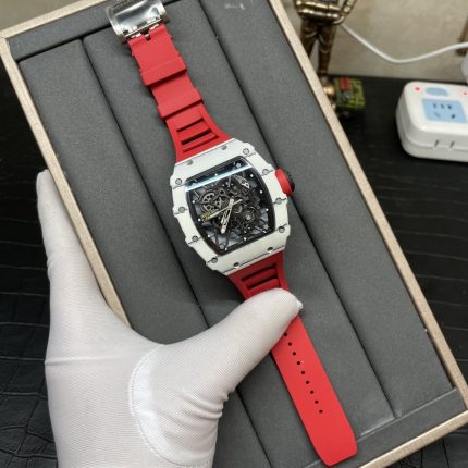 Richard Mille RM 35-01 Super Clone Rafael Nadal White Carbon Case Red Strap Watch | Swiss Movement, Skeleton Dial image 2