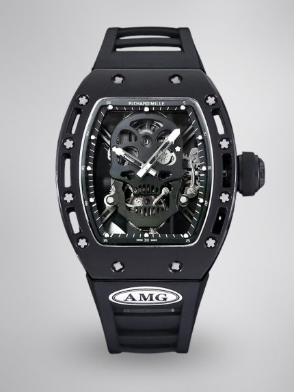 Swiss Richard Mille RM 052 Super Clone Watch – Skeleton Tourbillon, Skull Face, Black Rubber Strap, Quality image 1