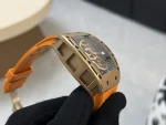 Richard Mille RM 052 Upgraded Tourbillon Movement Skull Rose Gold Super Clone - Orange Rubber Strap image 7