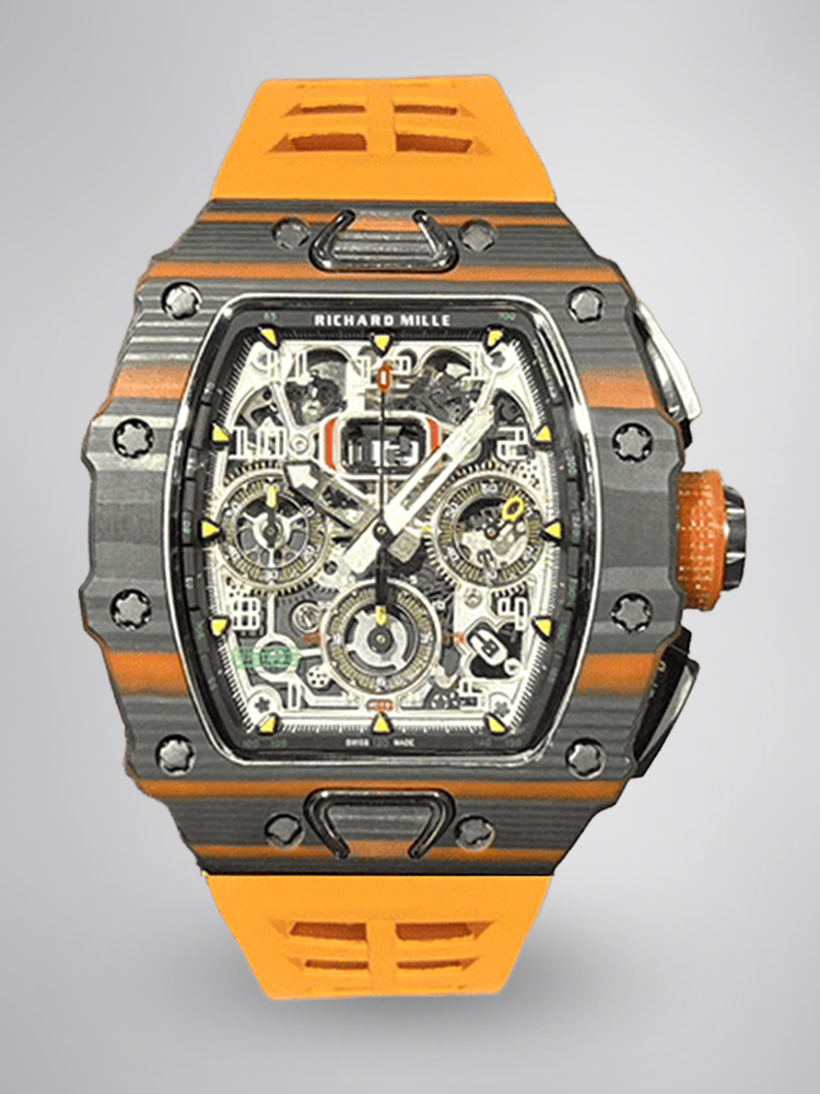 Swiss Super Clone Richard Mille RM 11-03 McLaren Watch – Carbon Fiber Skeleton Chronograph with Striking Orange Rubber Strap image 1 Swiss Super Clone Richard Mille RM 11-03 McLaren Watch – Carbon Fiber Skeleton Chronograph with Striking Orange Rubber Strap image 1