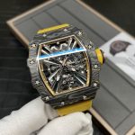 Swiss Super Clone Richard Mille RM 12-01 Tourbillon Watch – Bold Yellow Fabric Strap, Carbon Fiber Barrel Case, Skeleton Dial image 4