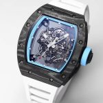 Best Super Clone RICHARD MILLE RM 055 Skeleton Watch - Swiss Movement Super Clone, Carbon Fiber Case, Sporty White Rubber Strap image 3