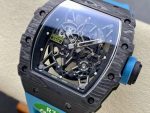 Super Clone Richard Mille RM 35-02 Swiss NTPT Carbon Fiber Case, Blue Rubber Strap Watch image 9