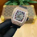 Richard Mille RM 023 Super Clone, Rose Gold Diamond-Set Case Skeleton Dial Black Rubber Strap Luxury Automatic Sports Wristwatch image 4