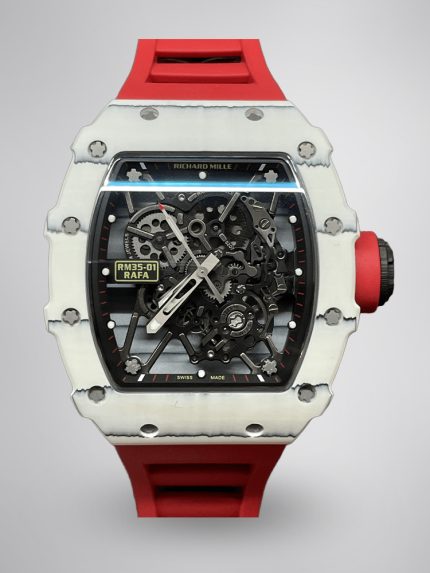 Richard Mille RM 35-01 Super Clone Rafael Nadal White Carbon Case Red Strap Watch | Swiss Movement, Skeleton Dial image 1