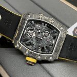 Swiss Super Clone Richard Mille RM 12-01 Tourbillon Watch – Bold Yellow Fabric Strap, Carbon Fiber Barrel Case, Skeleton Dial image 9