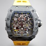 Best Swiss Super Clone Richard Mille RM 011 Skeleton Dial Watch – Carbon Fiber Case, Yellow Rubber Strap image 1