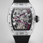Super Clone Richard Mille RM 38-02 Pink Themed Crystal Skeleton Tourbillon Black Rubber Strap Watch image 1