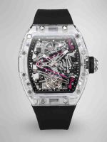 Super Clone Richard Mille RM 38-02 Pink Themed Crystal Skeleton Tourbillon Black Rubber Strap Watch image 1