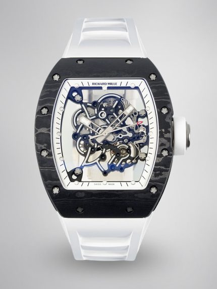 Richard Mille RM055 Skeleton Swiss Super Clone, Titanium Carbon Fiber Case, White Rubber Strap image 1
