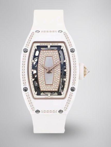 Elegant Swiss Richard Mille RM 07-01 Super Clone White Ceramic & Rose Gold Diamond Dial Watch – Luxury Style For Women image 1