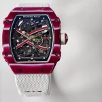 UMI Richard Mille RM 67-02 Mutaz Barshim Burgundy Red & White Quartz TPT Carbon White Strap Super Clone Watch image 5