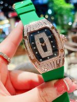 Luxury Super Clone Richard Mille RM 007 Ladies Diamond Set Green Strap Watch – Black Dial, Green Rubber Strap image 3