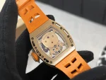Richard Mille RM 052 Upgraded Tourbillon Movement Skull Rose Gold Super Clone - Orange Rubber Strap image 8
