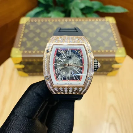 Richard Mille RM 023 Super Clone, Rose Gold Diamond-Set Case Skeleton Dial Black Rubber Strap Luxury Automatic Sports Wristwatch image 2
