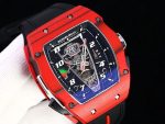Luxury Sport Super Clone Richard Mille RM 40-01 Red Carbon Fiber Case Watch With Black Rubber Strap image 2