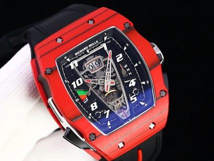 Luxury Sport Super Clone Richard Mille RM 40-01 Red Carbon Fiber Case Watch With Black Rubber Strap image 2