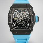 Super Clone Richard Mille RM 35-02 Swiss NTPT Carbon Fiber Case, Blue Rubber Strap Watch image 1
