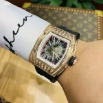 Richard Mille RM 023 Super Clone, Rose Gold Diamond-Set Case Skeleton Dial Black Rubber Strap Luxury Automatic Sports Wristwatch image 9