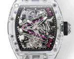 Super Clone Richard Mille RM 38-02 Pink Themed Crystal Skeleton Tourbillon Black Rubber Strap Watch image 6