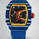 UMI RM 67-02 Fernando Alonso Blue Carbon Case Yellow Bezel Blue Fabric Strap Super Clone Watch image 1