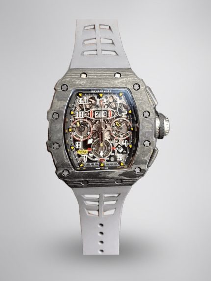 Swiss Richard Mille RM 11 Super Clone – 49mm Carbon Case, Skeleton Dial, Grey Rubber Strap image 1