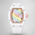 Richard Mille RM 07-03 Super Clone, White Ceramic Case Pastel Swirl Dial White Rubber Strap Luxury Ladies Wristwatch image 1