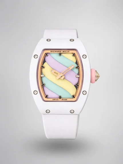 Richard Mille RM 07-03 Super Clone, White Ceramic Case Pastel Swirl Dial White Rubber Strap Luxury Ladies Wristwatch image 1