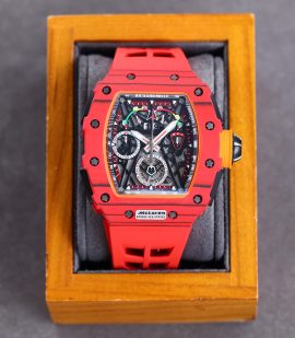 Best Richard Mille RM 50-03 Mclaren Super Clone Red Strap Watch For Men – Red Carbon Skeleton Dial with Swiss Movement image 2