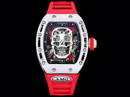 Best Swiss Super Clone RICHARD MILLE RM 52 Tourbillon Super Clone Watch – Skull Skeleton Dial, Red Strap image 2