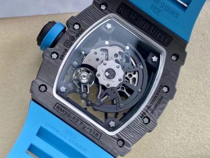 Super Clone Richard Mille RM 35-02 Swiss NTPT Carbon Fiber Case, Blue Rubber Strap Watch image 2