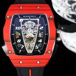 Luxury Sport Super Clone Richard Mille RM 40-01 Red Carbon Fiber Case Watch With Black Rubber Strap image 4