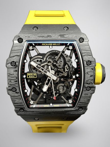 Swiss Super Clone Richard Mille RM 35-02 Watch For Men – Skeleton Dial, Yellow Rubber Strap, Luxury Sport Design image 1