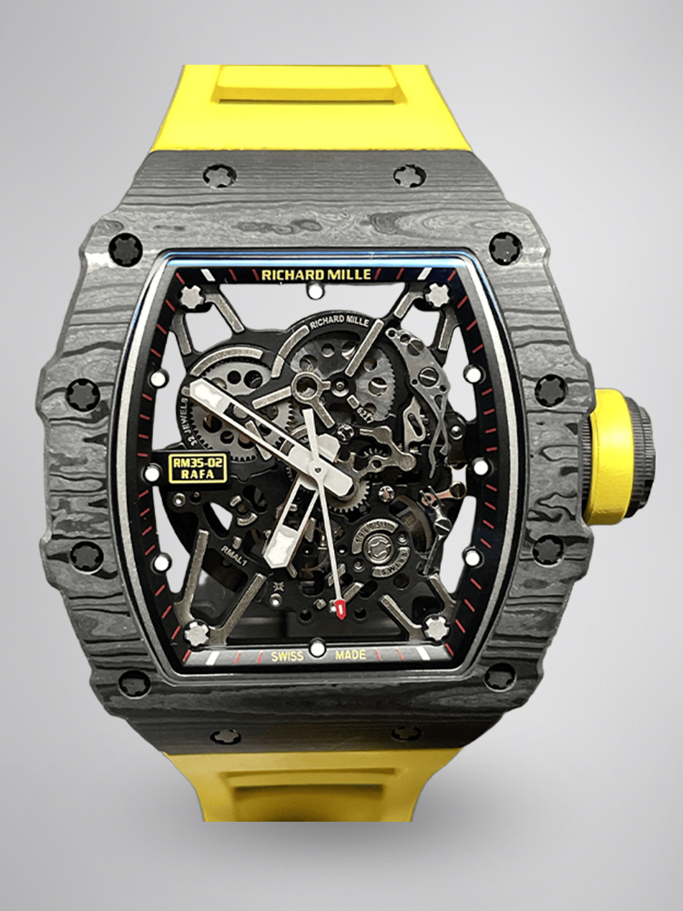 Swiss Super Clone Richard Mille RM 35-02 Watch For Men – Skeleton Dial, Yellow Rubber Strap, Luxury Sport Design image 1 Swiss Super Clone Richard Mille RM 35-02 Watch For Men – Skeleton Dial, Yellow Rubber Strap, Luxury Sport Design image 1